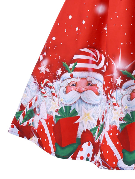 Christmas Santa Claus Print Flare Midi Dress