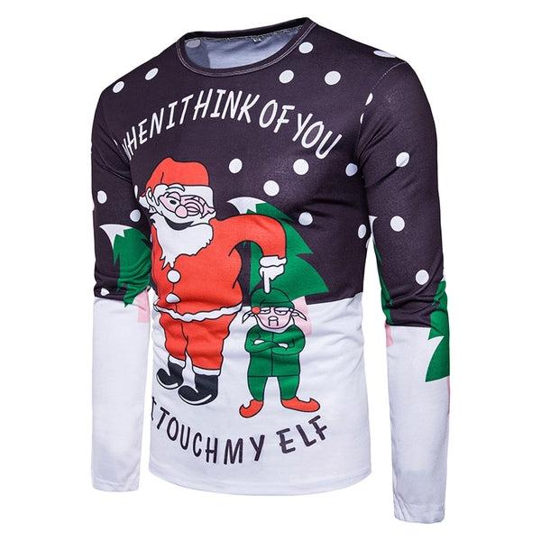 Crew Neck Christmas Funny Santa Print Ugly T-shirt