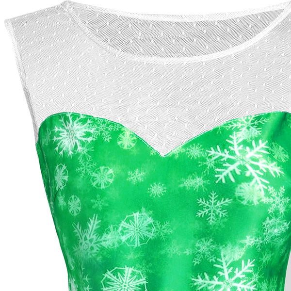 Christmas Snowman Snowflake Mesh Panel Dress