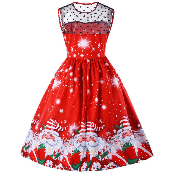 Christmas Santa Claus Print Flare Midi Dress