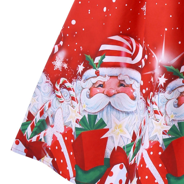 Christmas Santa Claus Print Flare Midi Dress