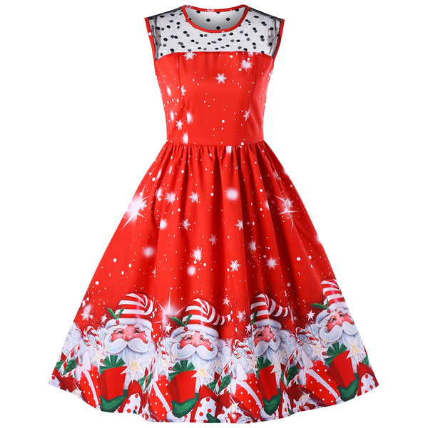 Christmas Santa Claus Print Flare Midi Dress