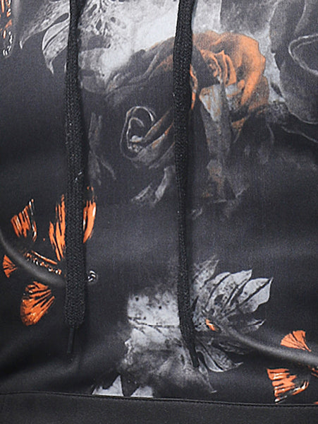 Kangaroo Pocket Rose Print Pullover Hoodie