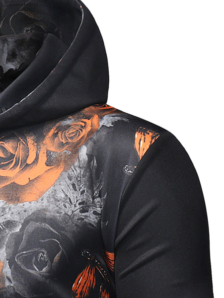 Kangaroo Pocket Rose Print Pullover Hoodie