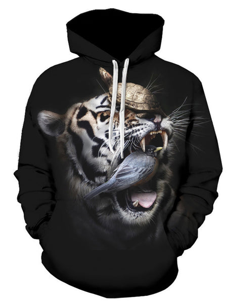3D Tiger Bird Tortoise Print Pullover Hoodie