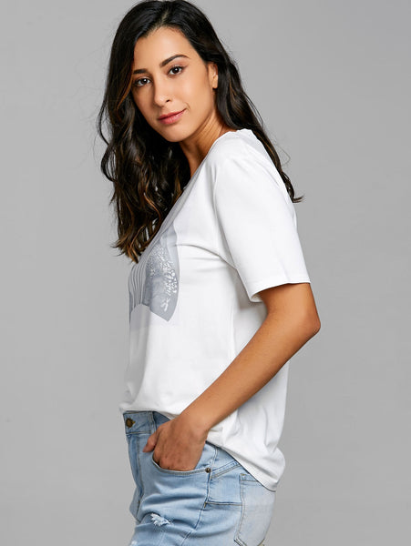 Short Sleeve Bra Print T-shirt