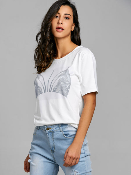Short Sleeve Bra Print T-shirt