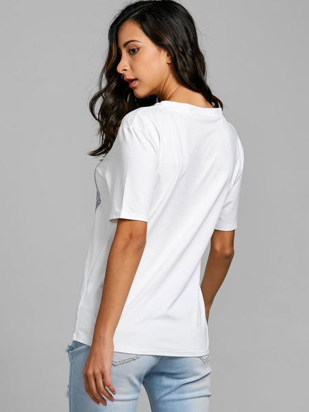 Short Sleeve Bra Print T-shirt