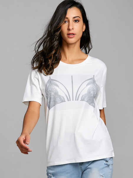 Short Sleeve Bra Print T-shirt
