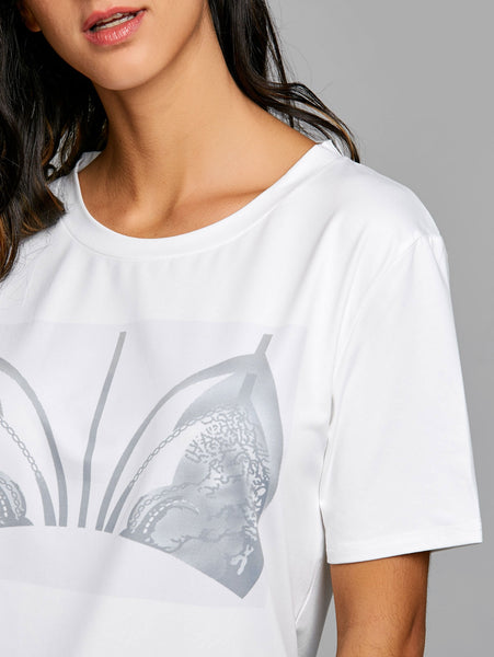 Short Sleeve Bra Print T-shirt