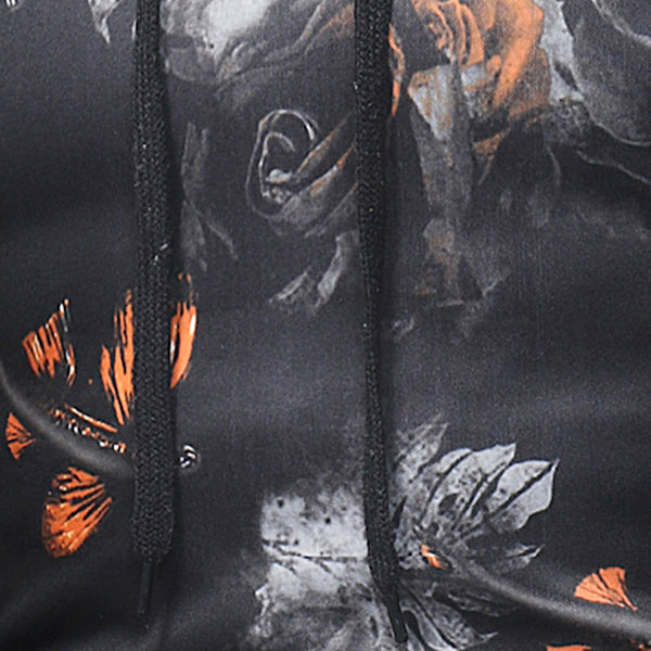 Kangaroo Pocket Rose Print Pullover Hoodie