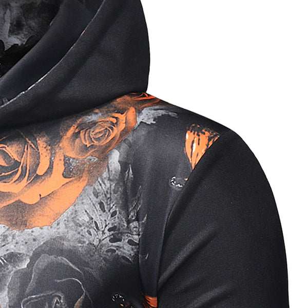 Kangaroo Pocket Rose Print Pullover Hoodie