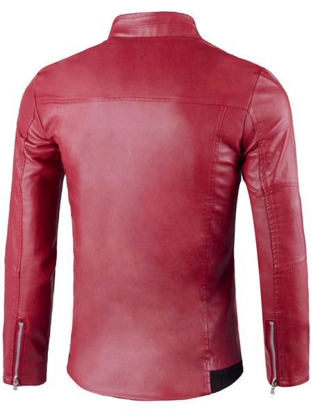 Flap Button Embellished Faux Leather Jacket