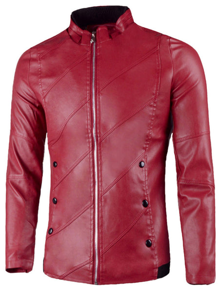 Flap Button Embellished Faux Leather Jacket