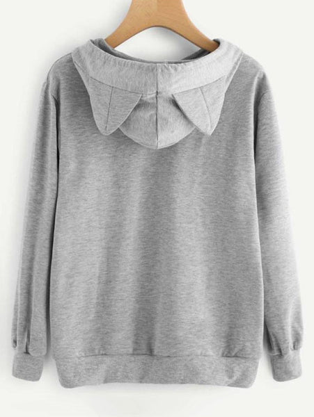 Drawstring Sleeping Cat Pattern Pullover Hoodie