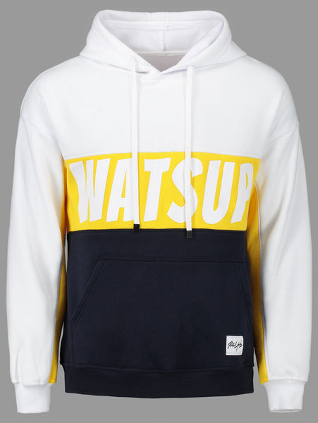 WATSUP Print Kangaroo Pocket Color Block Hoodie