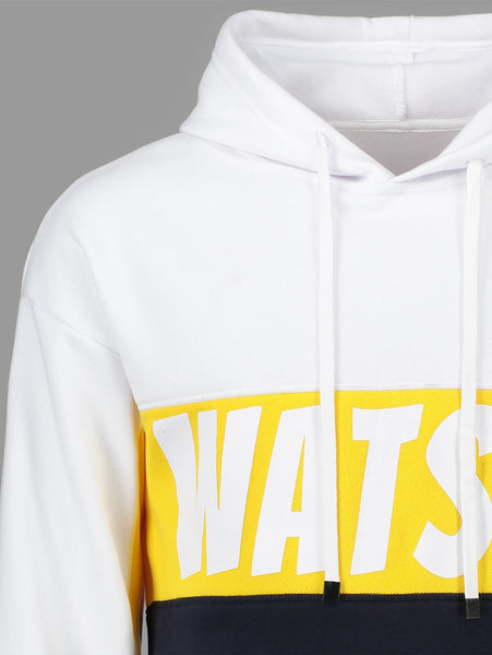 WATSUP Print Kangaroo Pocket Color Block Hoodie