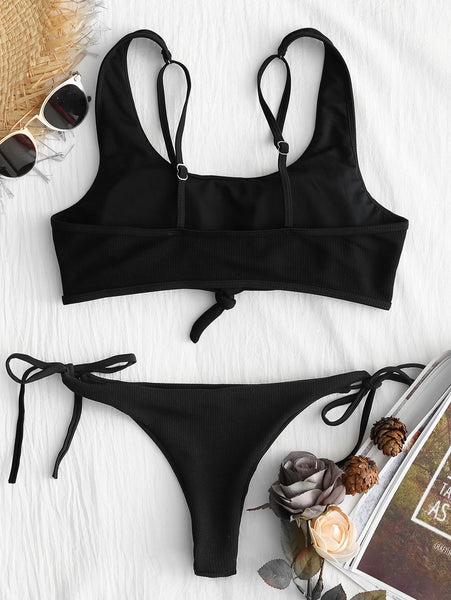Knot Tied Sides Ribbed Bikini
