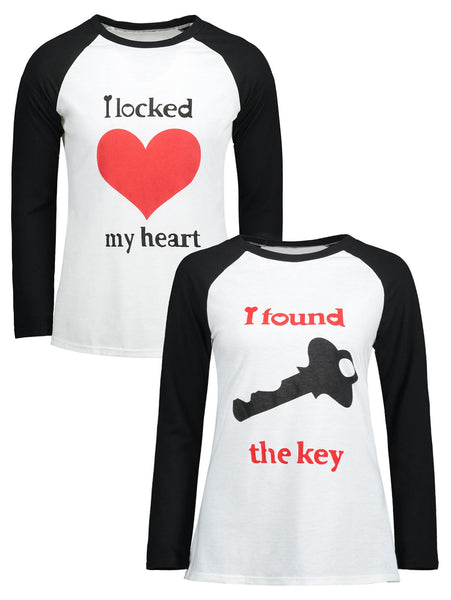 Graphic Print Raglan Sleeve Couple T-shirt
