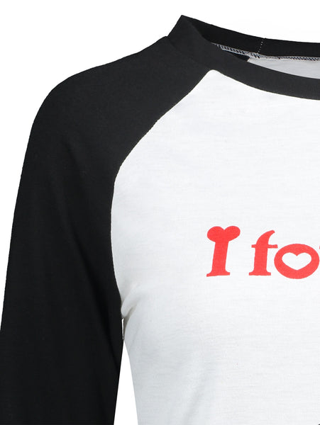 Graphic Print Raglan Sleeve Couple T-shirt