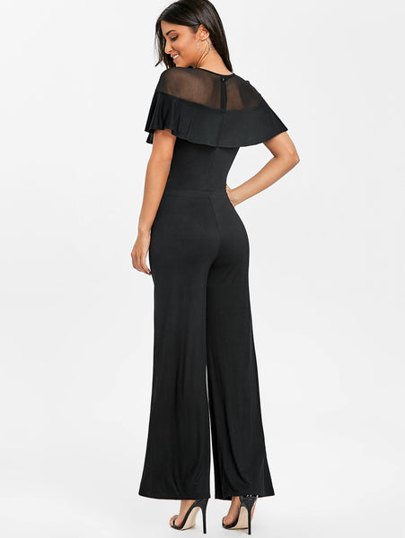 Embroidered Ruffled Wide Leg Jumpsuit