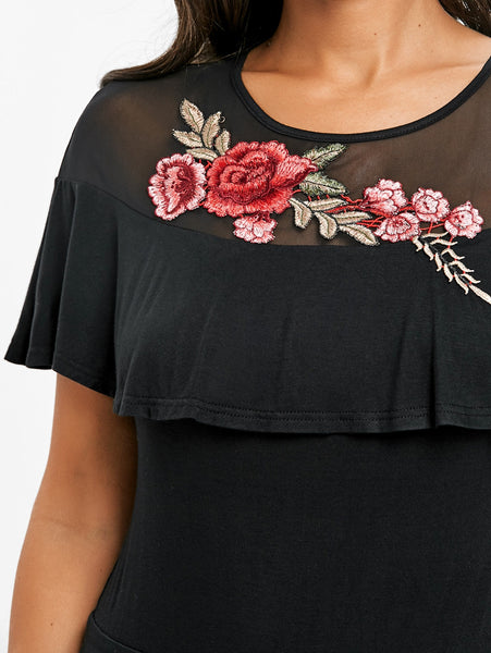 Embroidered Ruffled Wide Leg Jumpsuit