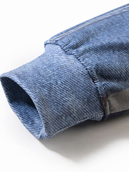 Camouflage and Denim Pattern Jacket