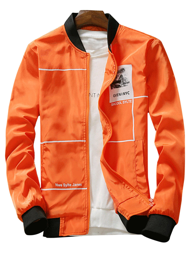 Graphic Print Zip Up Lightweight Jacket