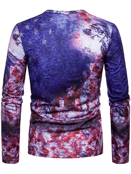 Crew Neck Skull Tie Dye Print Long Sleeve T-shirt