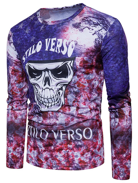 Crew Neck Skull Tie Dye Print Long Sleeve T-shirt