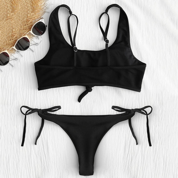 Knot Tied Sides Ribbed Bikini
