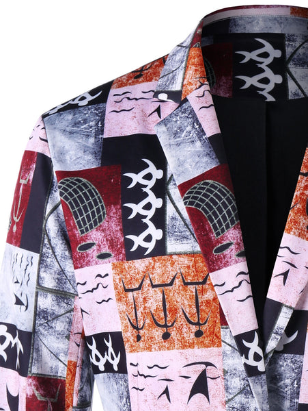 Single Button Ancient Words Print Blazer