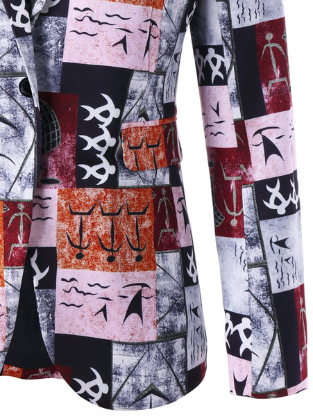 Single Button Ancient Words Print Blazer