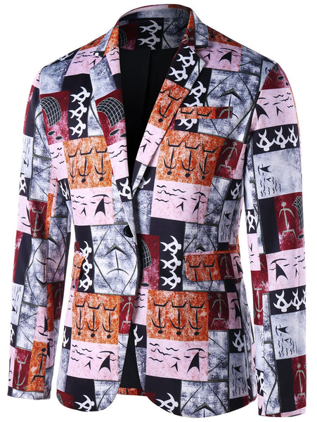 Single Button Ancient Words Print Blazer