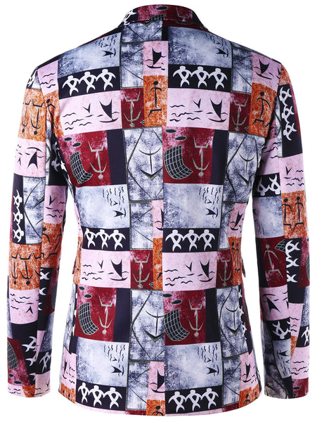Single Button Ancient Words Print Blazer