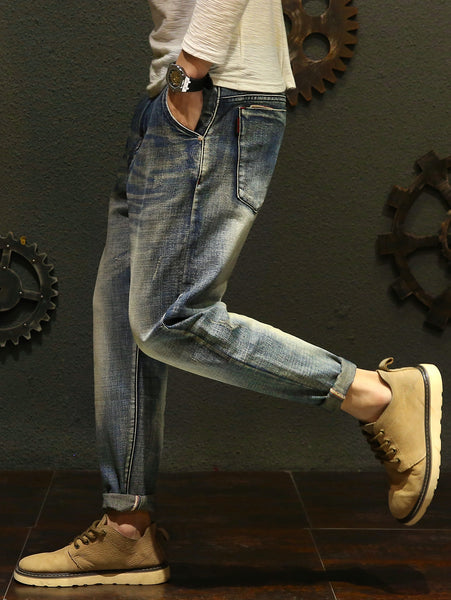 Slim Fit Straight Leg Faded Jeans