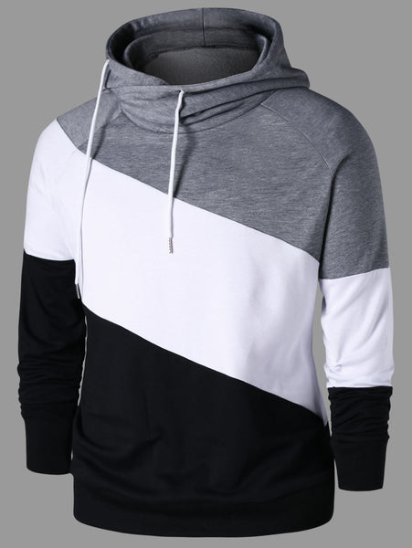 Color Block Raglan Sleeve Drawstring Neck Hoodie
