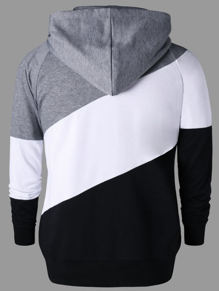 Color Block Raglan Sleeve Drawstring Neck Hoodie
