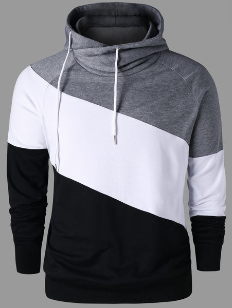 Color Block Raglan Sleeve Drawstring Neck Hoodie