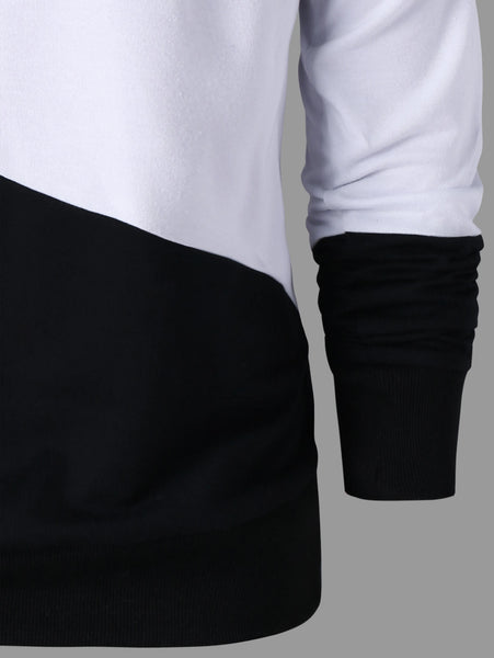 Color Block Raglan Sleeve Drawstring Neck Hoodie