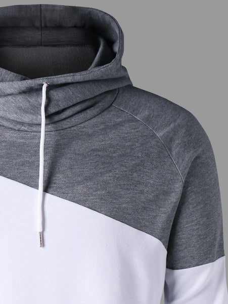 Color Block Raglan Sleeve Drawstring Neck Hoodie