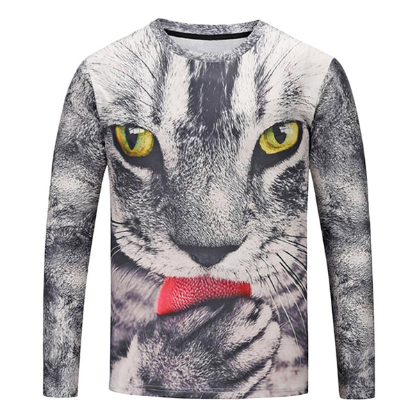 Crew Neck Cat 3D Print Tee