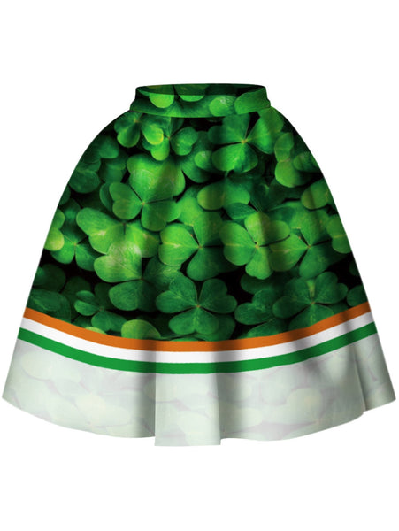 3D Leaf Print A Line Skirt