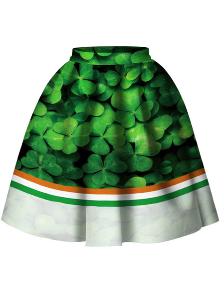 3D Leaf Print A Line Skirt