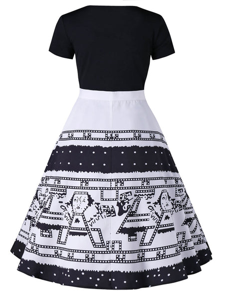 Short Sleeve Cartoon Figure Flared Dress