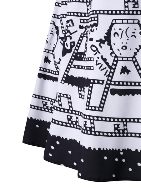 Short Sleeve Cartoon Figure Flared Dress