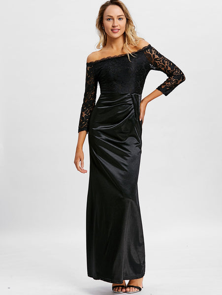 Off The Shoulder Draped Maxi Evening Dress