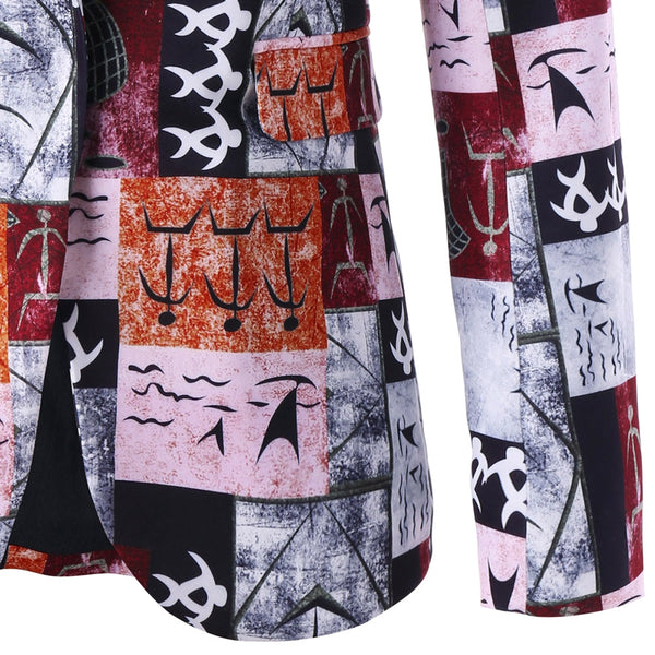Single Button Ancient Words Print Blazer