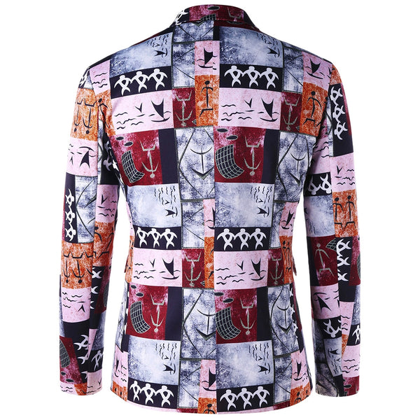 Single Button Ancient Words Print Blazer
