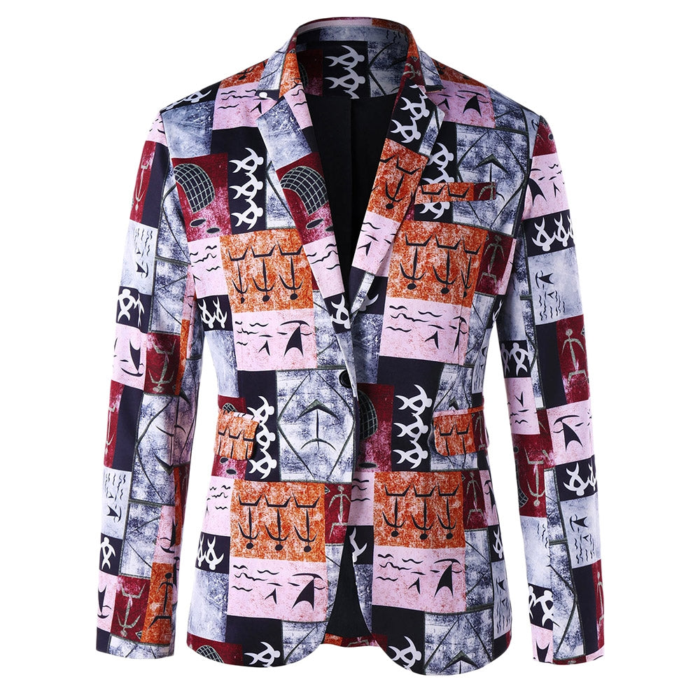 Single Button Ancient Words Print Blazer